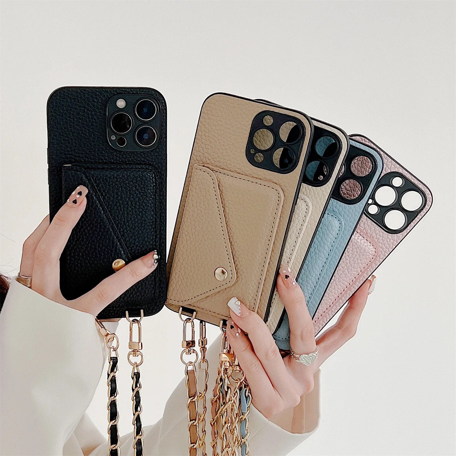 Premium iPhone Case Wallet MagSafe Compatible Crossbody Strap Leather Card Holder Shockproof Protective Cover Camera Lens Protection Slim Design