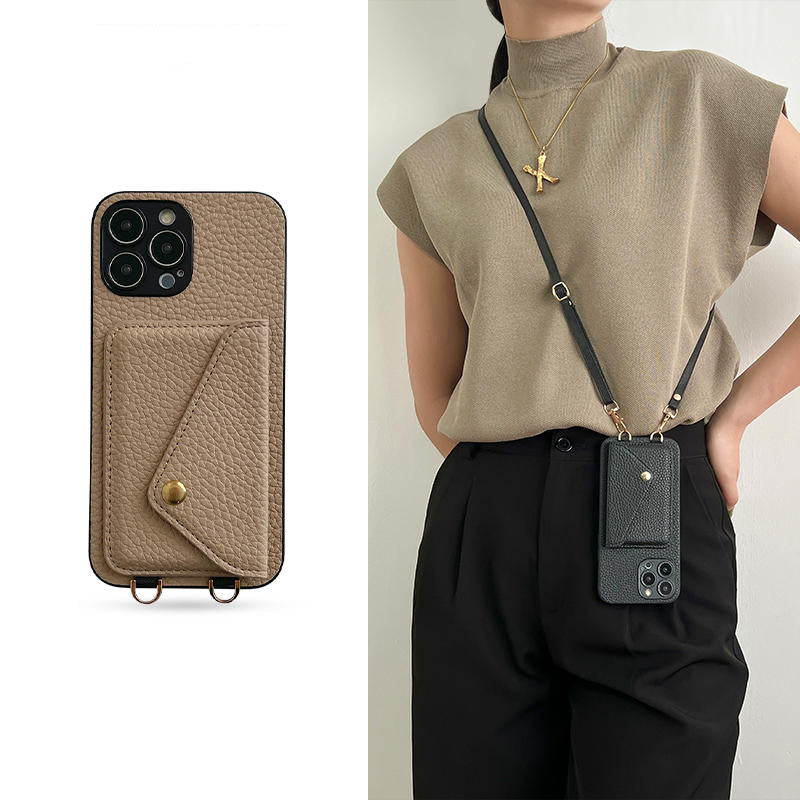 Premium iPhone Case Wallet MagSafe Compatible Crossbody Strap Leather Card Holder Shockproof Protective Cover Camera Lens Protection Slim Design