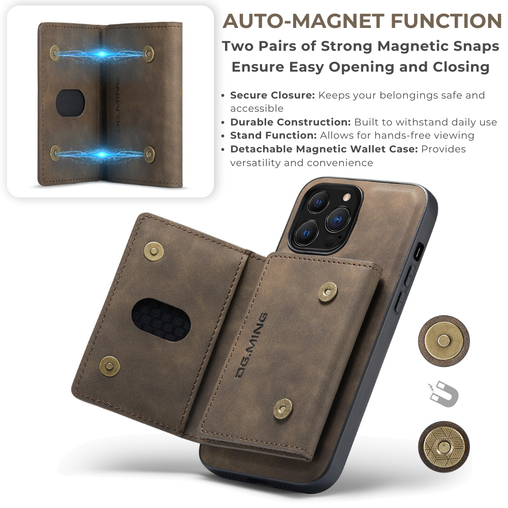 Premium iPhone Case Wallet MagSafe Compatible Detachable Leather Card Holder Magnetic Flip Stand Shockproof Protective Cover Camera Lens Protection Slim Design
