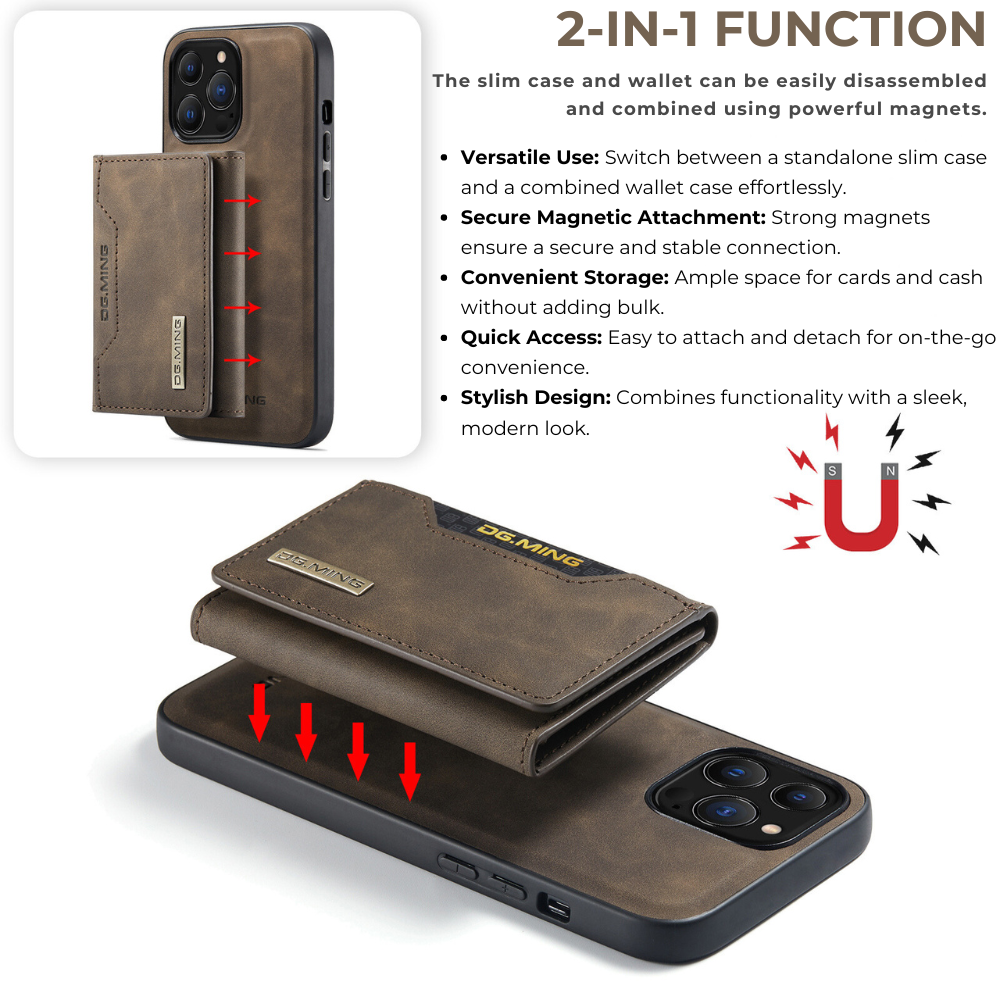 Premium iPhone Case Wallet MagSafe Compatible Detachable Leather Card Holder Magnetic Flip Stand Shockproof Protective Cover Camera Lens Protection Slim Design