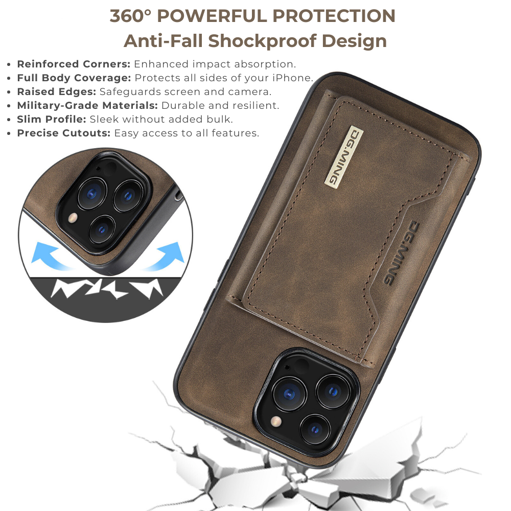 Premium iPhone Case Wallet MagSafe Compatible Detachable Leather Card Holder Magnetic Flip Stand Shockproof Protective Cover Camera Lens Protection Slim Design