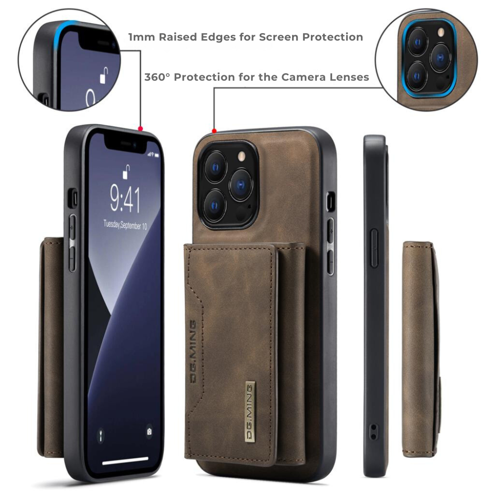 Premium iPhone Case Wallet MagSafe Compatible Detachable Leather Card Holder Magnetic Flip Stand Shockproof Protective Cover Camera Lens Protection Slim Design