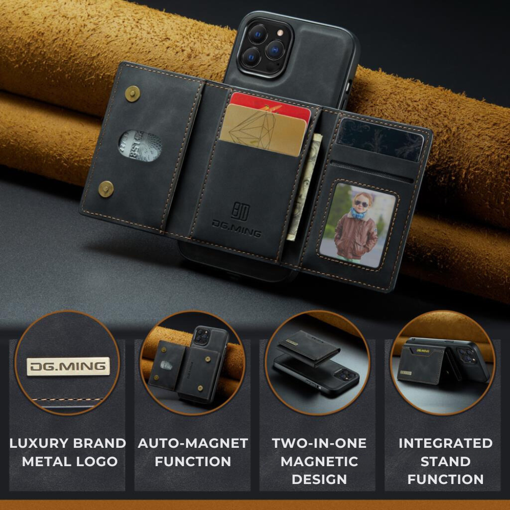 Premium iPhone Case Wallet MagSafe Compatible Detachable Leather Card Holder Magnetic Flip Stand Shockproof Protective Cover Camera Lens Protection Slim Design