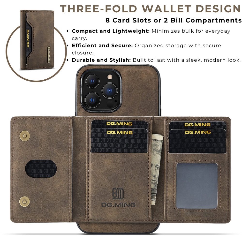 Premium iPhone Case Wallet MagSafe Compatible Detachable Leather Card Holder Magnetic Flip Stand Shockproof Protective Cover Camera Lens Protection Slim Design