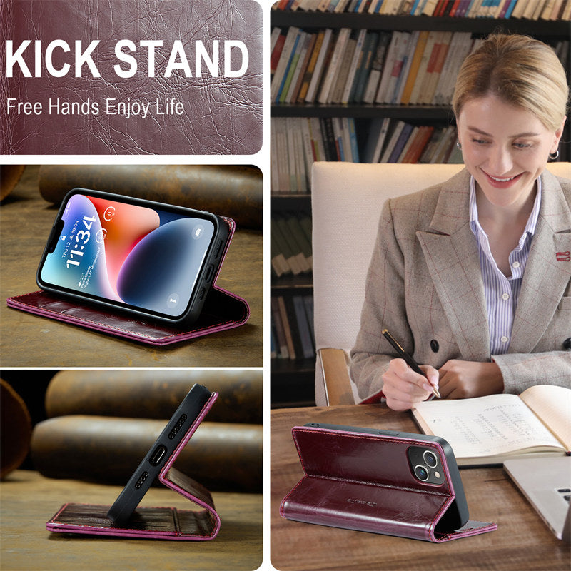 Premium iPhone Case Wallet MagSafe Compatible Detachable Leather Flip Stand Shockproof Protective Cover Card Holder Camera Lens Protection Slim Design