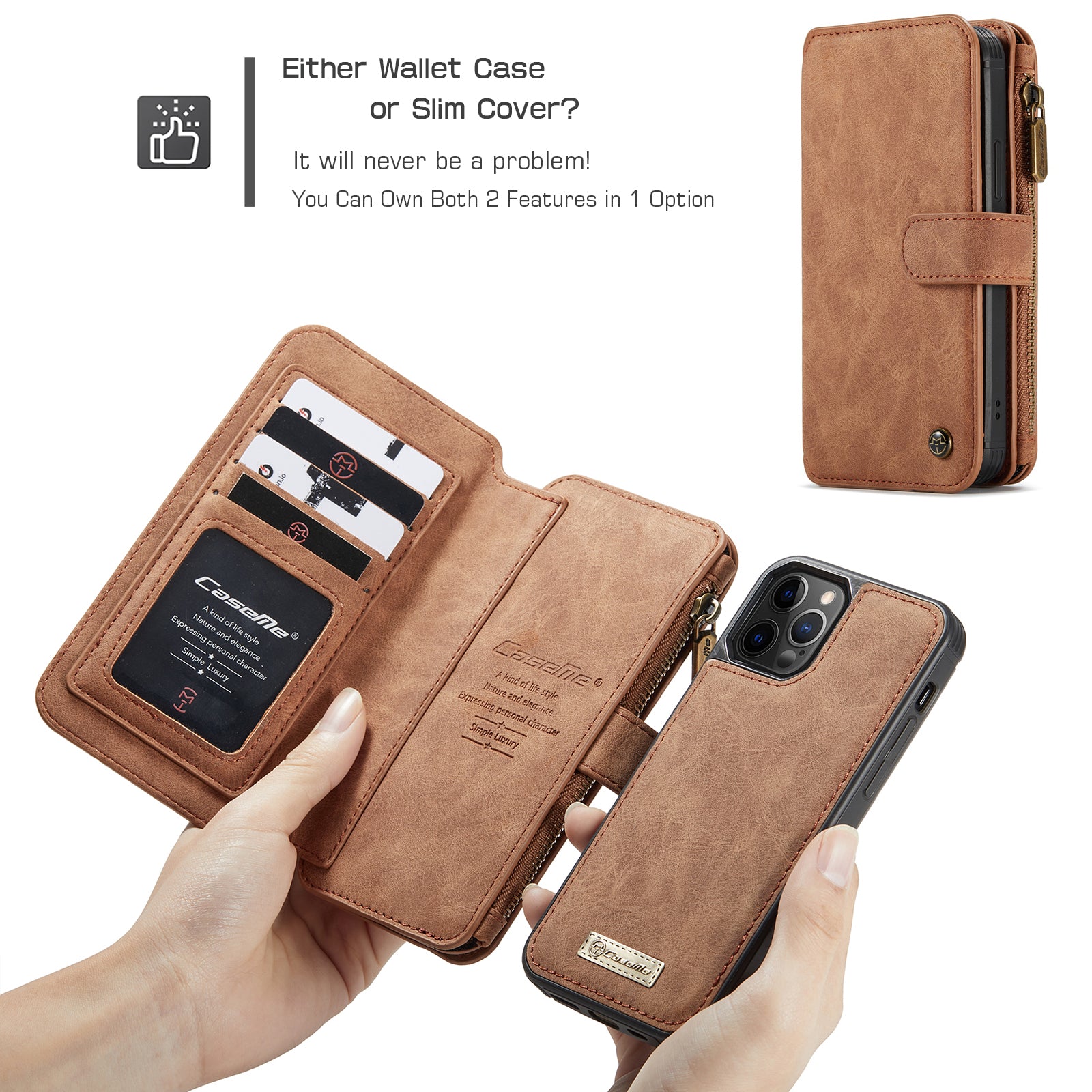 Premium iPhone Case Wallet MagSafe Compatible Detachable Leather Flip Stand Shockproof Protective Cover Card Holder Camera Lens Protection Slim Design