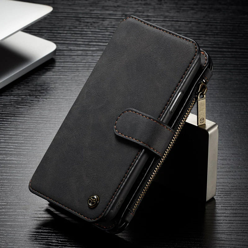 Premium iPhone Case Wallet MagSafe Compatible Detachable Leather Flip Stand Shockproof Protective Cover Card Holder Camera Lens Protection Slim Design