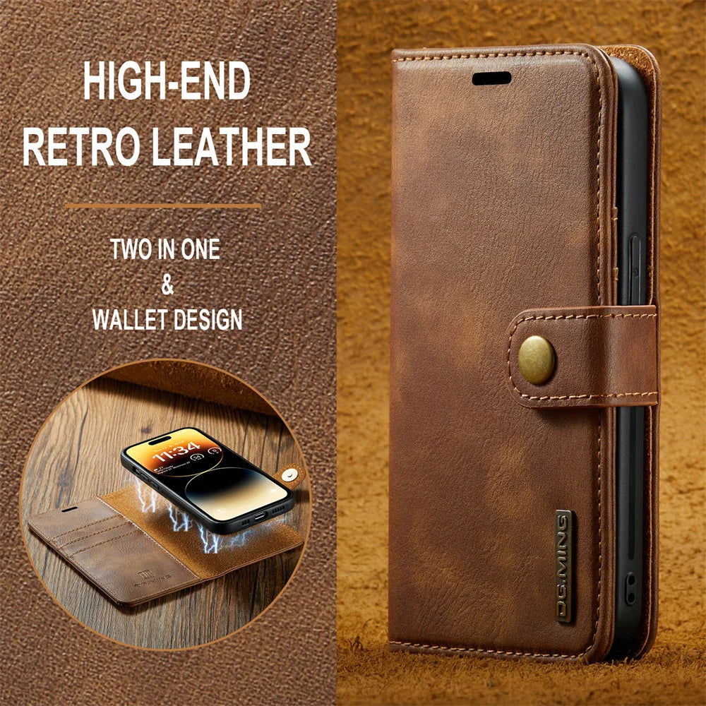 Premium iPhone Case Wallet MagSafe Compatible Detachable Magnetic Leather Shockproof Protective Cover Card Holder Camera Lens Protection Slim Design