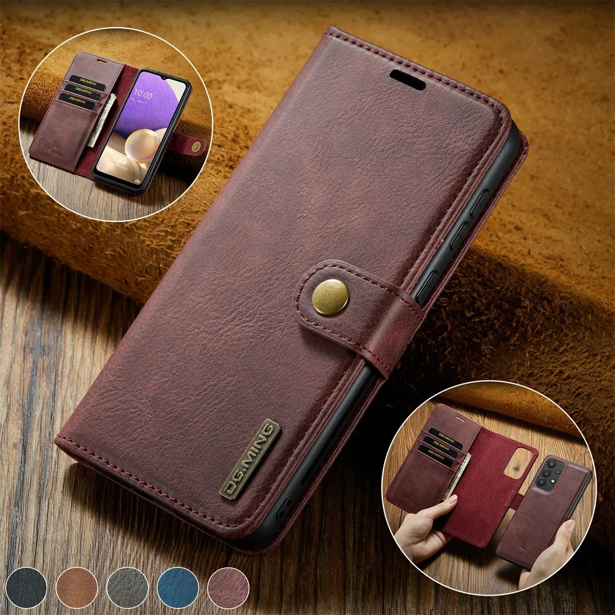 Premium iPhone Case Wallet MagSafe Compatible Detachable Magnetic Leather Shockproof Protective Cover Card Holder Camera Lens Protection Slim Design