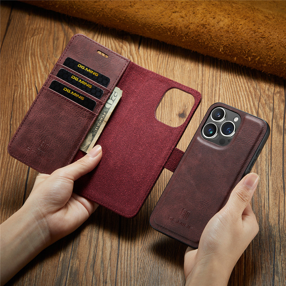 Premium iPhone Case Wallet MagSafe Compatible Detachable Magnetic Leather Shockproof Protective Cover Card Holder Camera Lens Protection Slim Design