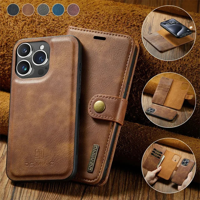 Premium iPhone Case Wallet MagSafe Compatible Detachable Magnetic Leather Shockproof Protective Cover Card Holder Camera Lens Protection Slim Design