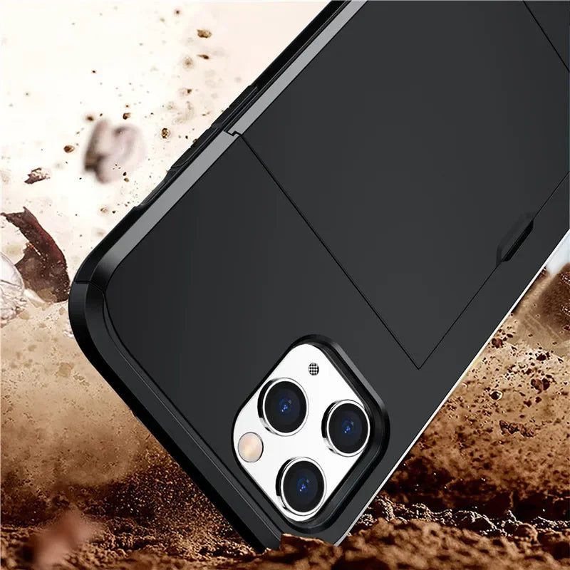 Premium iPhone Case Wallet MagSafe Compatible Dual Layer Slider Card Holder Shockproof Protective Cover Camera Lens Protection Slim Design