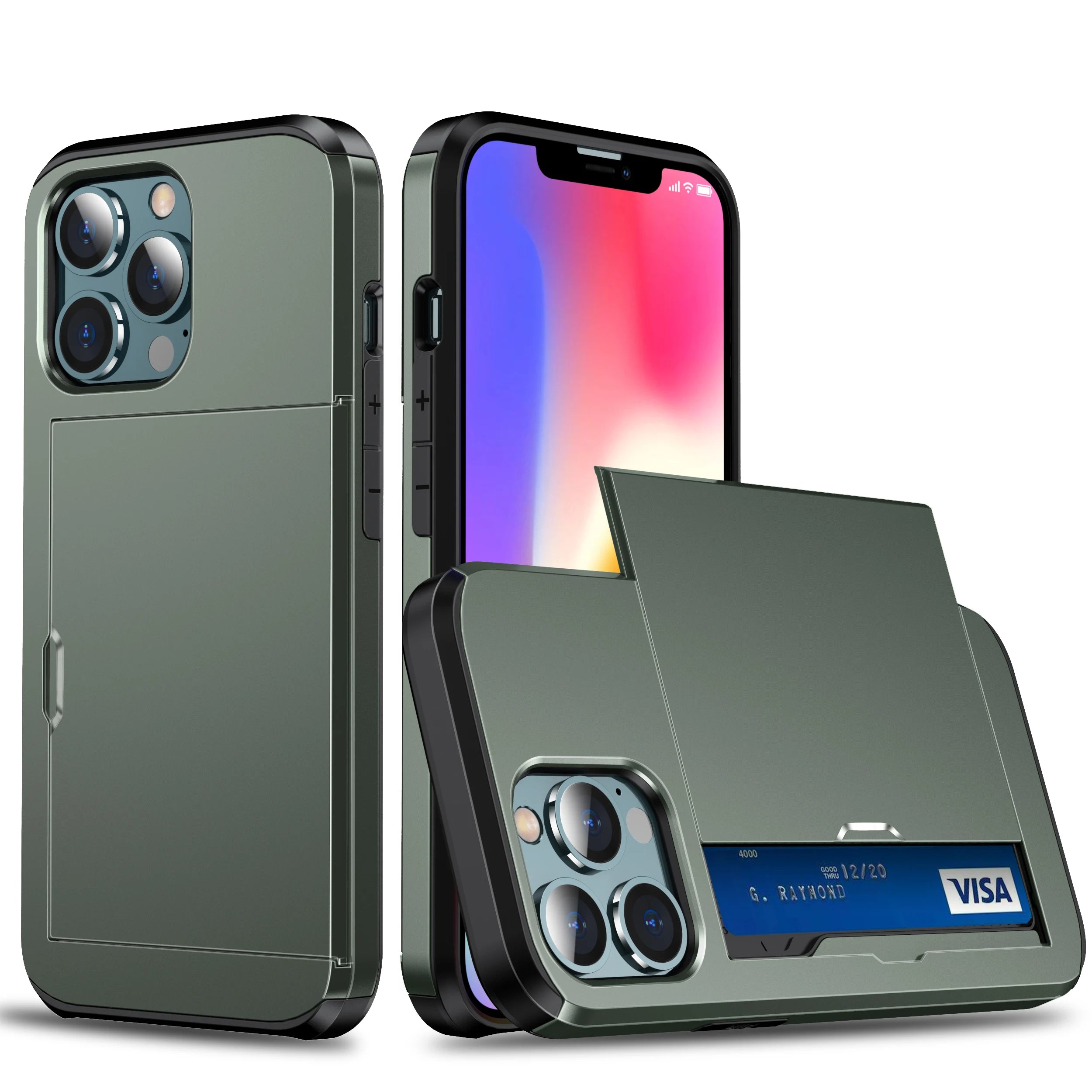 Premium iPhone Case Wallet MagSafe Compatible Dual Layer Slider Card Holder Shockproof Protective Cover Camera Lens Protection Slim Design
