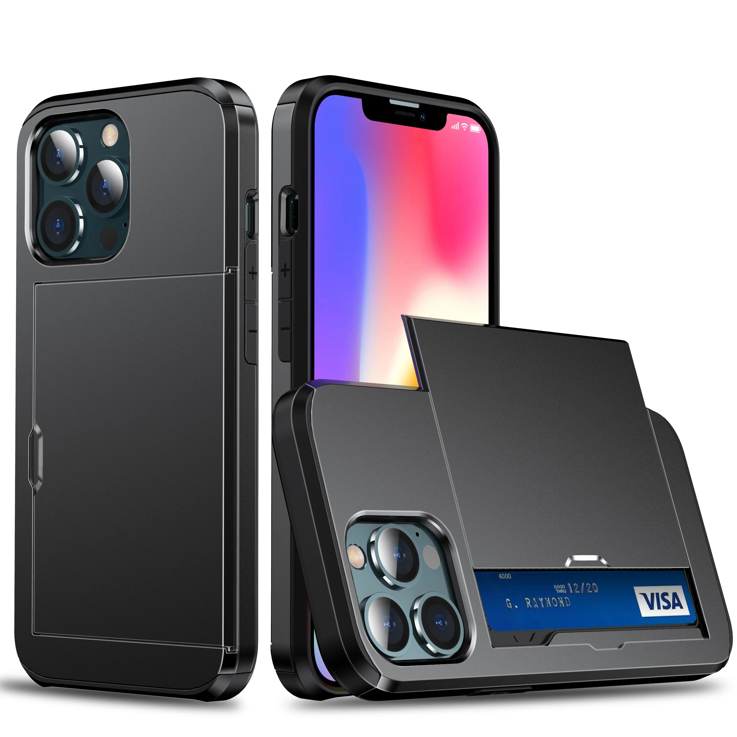 Premium iPhone Case Wallet MagSafe Compatible Dual Layer Slider Card Holder Shockproof Protective Cover Camera Lens Protection Slim Design