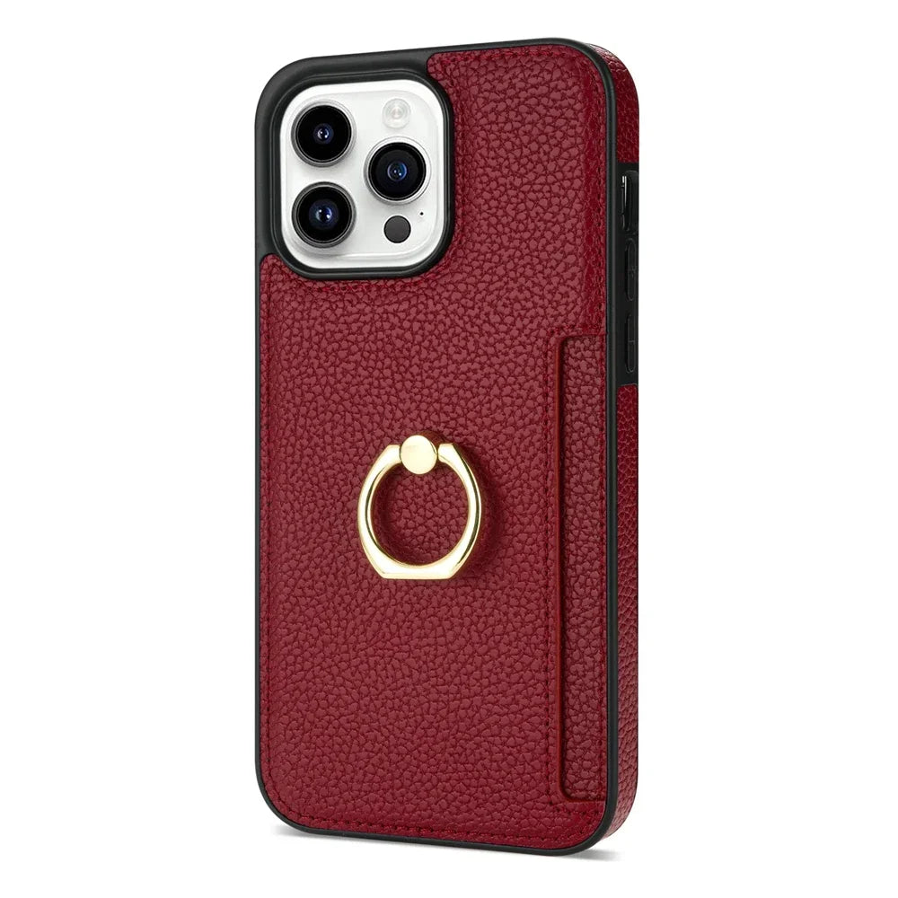 Premium iPhone Case Wallet MagSafe Compatible Leather Card Holder Ring Stand Shockproof Protective Cover Camera Lens Protection Slim Design