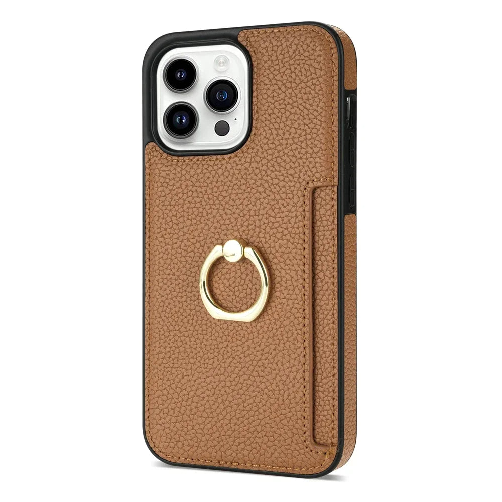 Premium iPhone Case Wallet MagSafe Compatible Leather Card Holder Ring Stand Shockproof Protective Cover Camera Lens Protection Slim Design