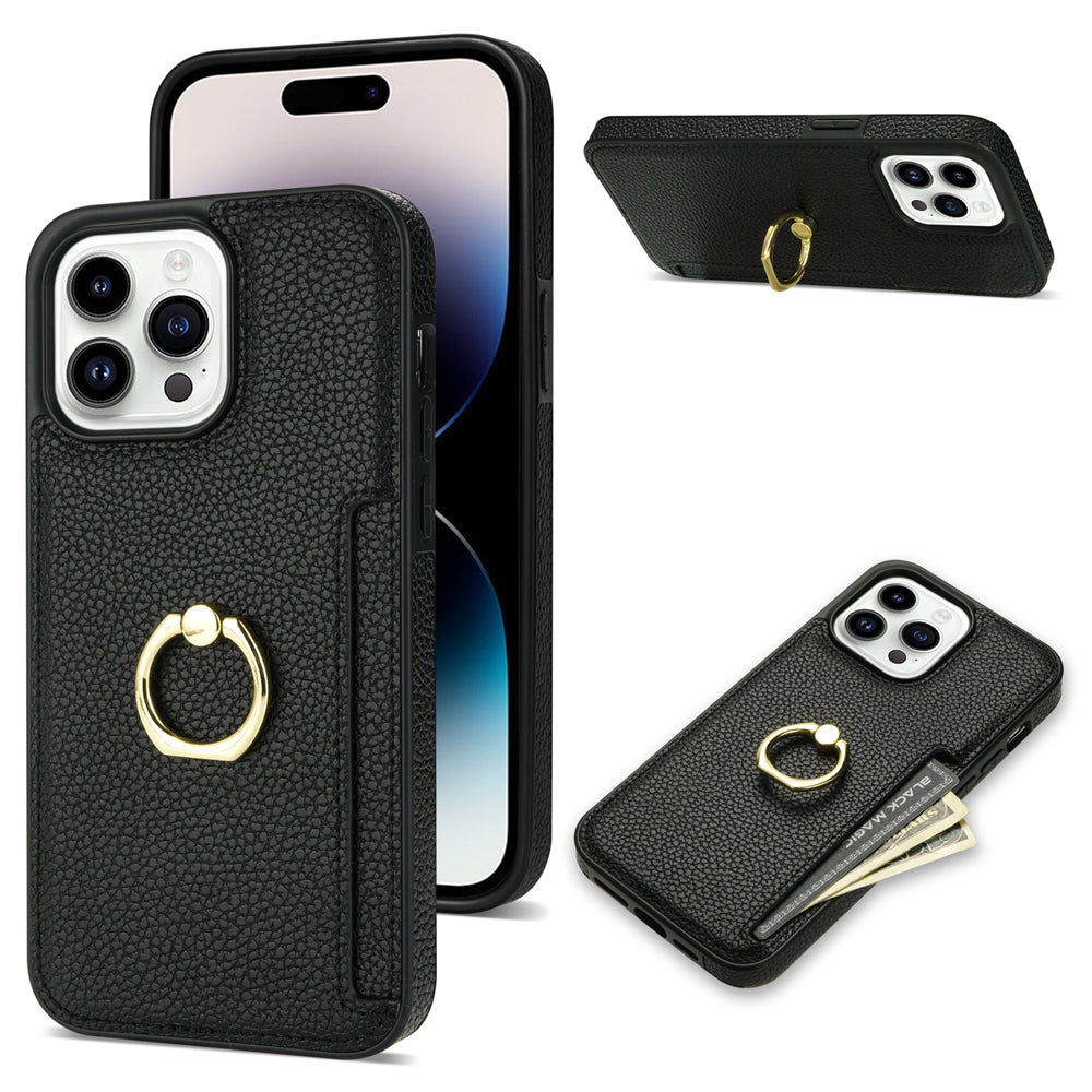 Premium iPhone Case Wallet MagSafe Compatible Leather Card Holder Ring Stand Shockproof Protective Cover Camera Lens Protection Slim Design