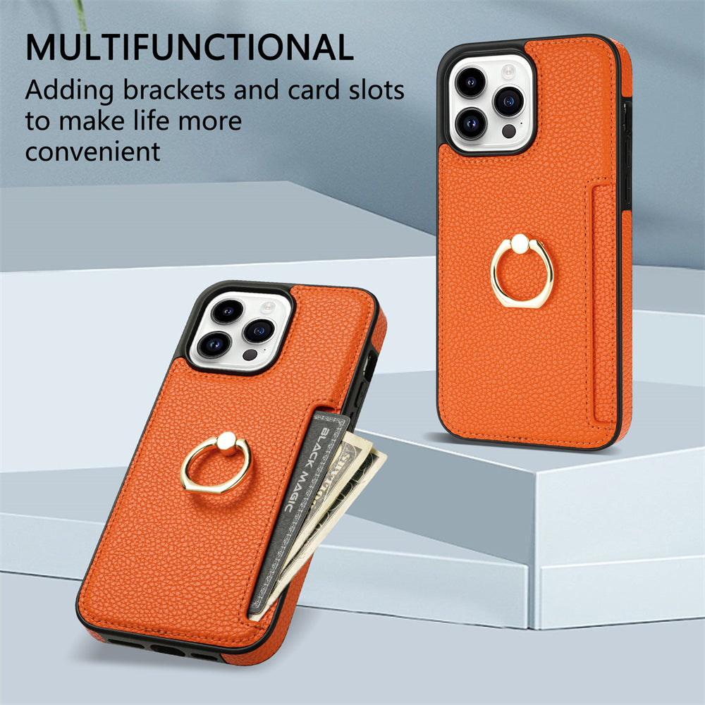 Premium iPhone Case Wallet MagSafe Compatible Leather Card Holder Ring Stand Shockproof Protective Cover Camera Lens Protection Slim Design