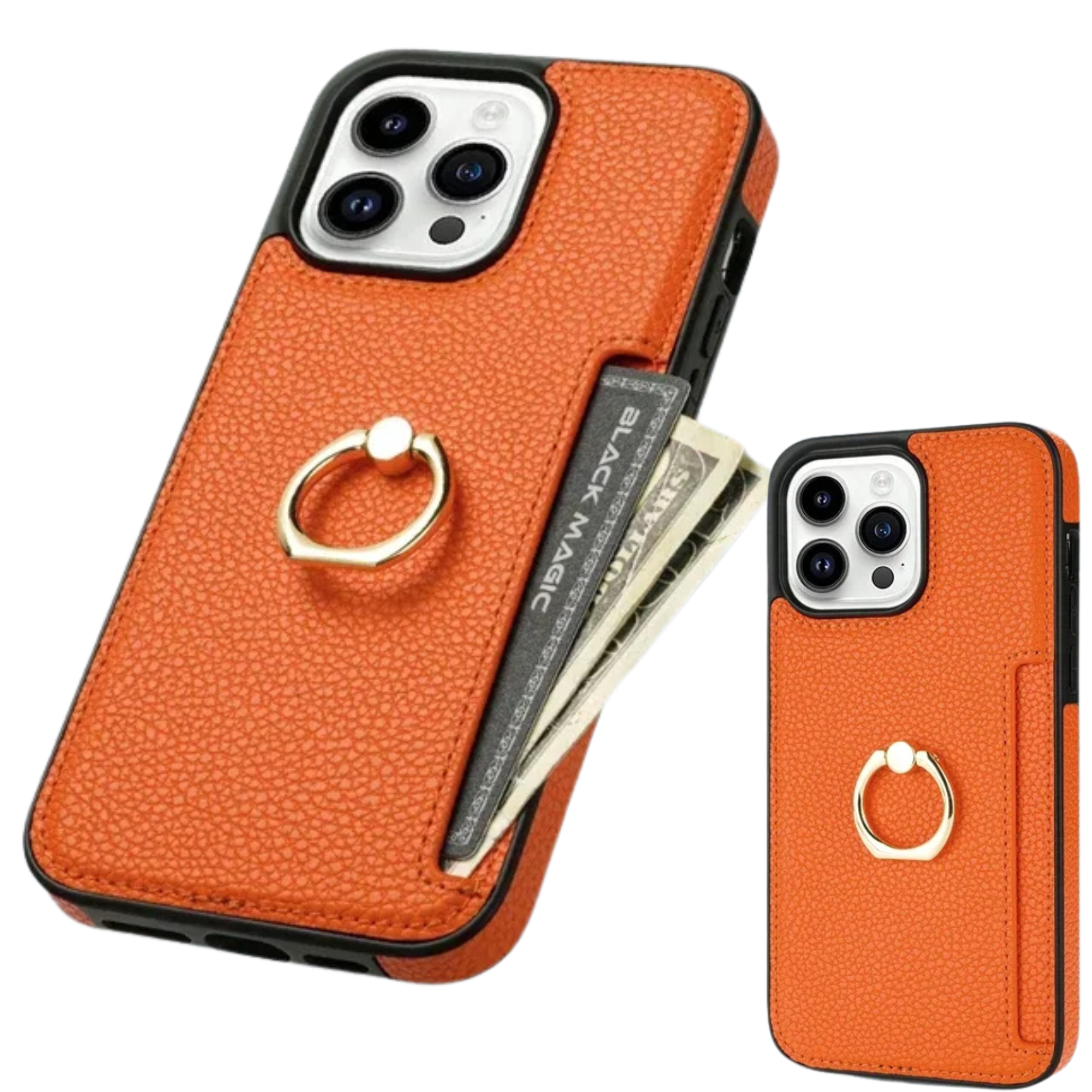 Premium iPhone Case Wallet MagSafe Compatible Leather Card Holder Ring Stand Shockproof Protective Cover Camera Lens Protection Slim Design