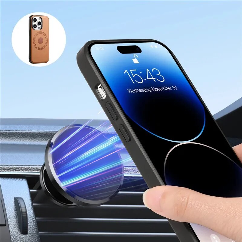 Premium iPhone Case Wallet MagSafe Compatible Leather Card Holder Shockproof Protective Cover Camera Lens Protection Slim Design