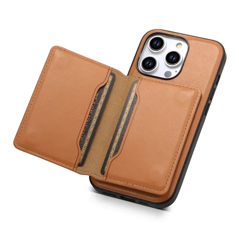 Premium iPhone Case Wallet MagSafe Compatible Leather Card Holder Shockproof Protective Cover Camera Lens Protection Slim Design