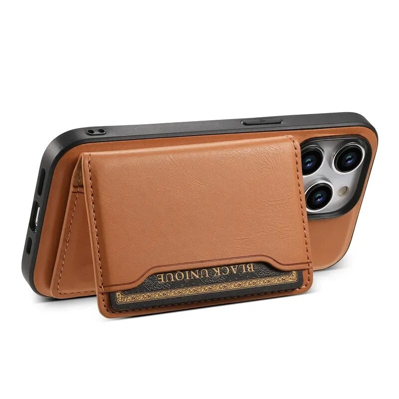Premium iPhone Case Wallet MagSafe Compatible Leather Card Holder Shockproof Protective Cover Camera Lens Protection Slim Design