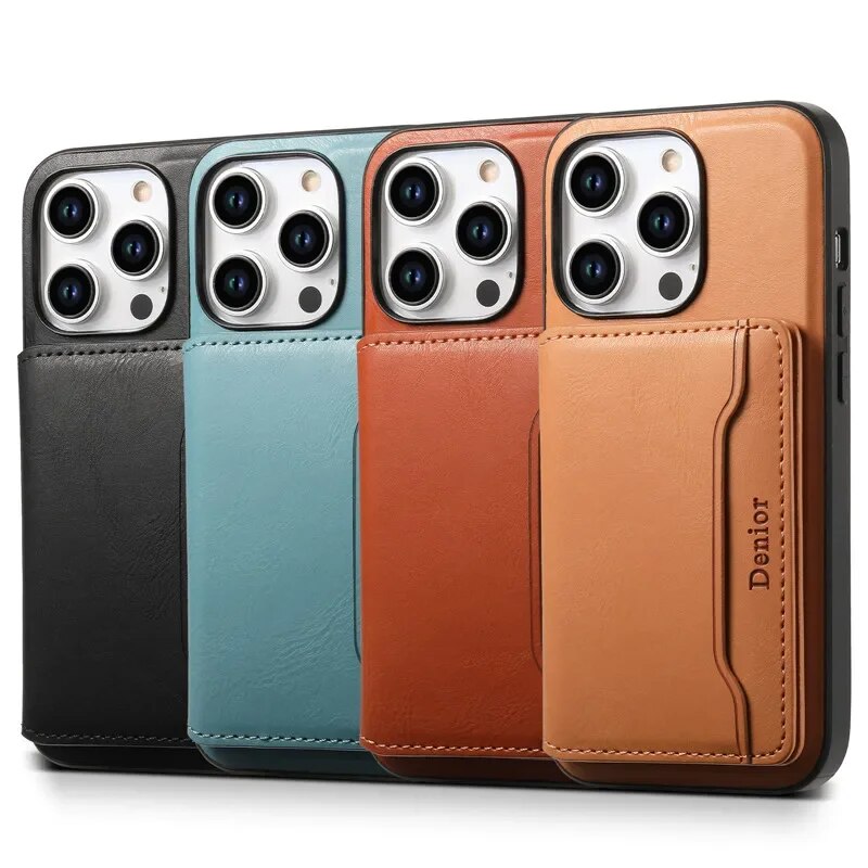 Premium iPhone Case Wallet MagSafe Compatible Leather Card Holder Shockproof Protective Cover Camera Lens Protection Slim Design