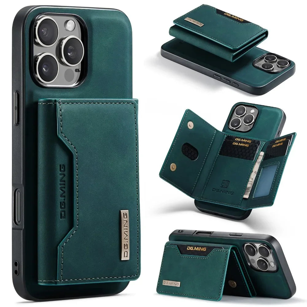 Premium iPhone Case Wallet MagSafe Compatible Leather Card Holder Shockproof Protective Cover Camera Lens Protection Slim Design
