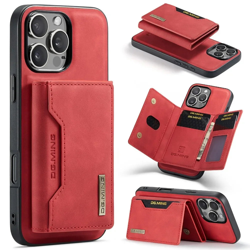 Premium iPhone Case Wallet MagSafe Compatible Leather Card Holder Shockproof Protective Cover Camera Lens Protection Slim Design
