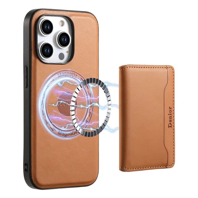 Premium iPhone Case Wallet MagSafe Compatible Leather Card Holder Shockproof Protective Cover Camera Lens Protection Slim Design