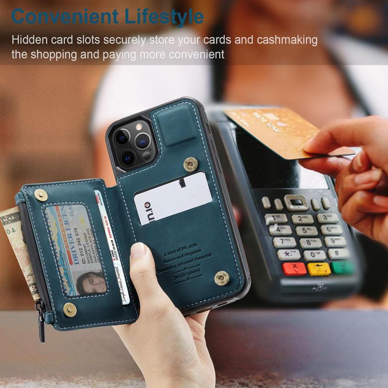 Premium iPhone Case Wallet MagSafe Compatible Leather Card Holder Stand Shockproof Protective Cover Camera Lens Protection Slim Design