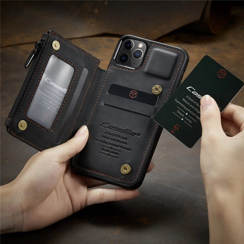 Premium iPhone Case Wallet MagSafe Compatible Leather Card Holder Stand Shockproof Protective Cover Camera Lens Protection Slim Design