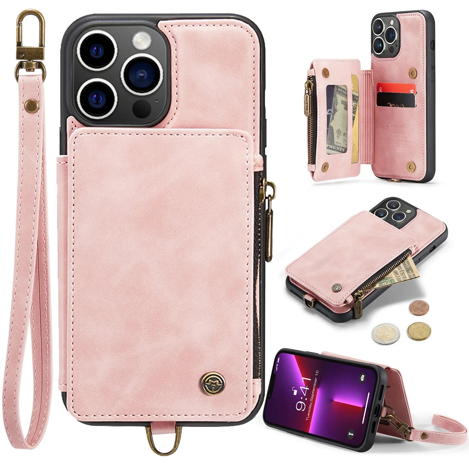 Premium iPhone Case Wallet MagSafe Compatible Leather Card Holder Stand Shockproof Protective Cover Camera Lens Protection Slim Design