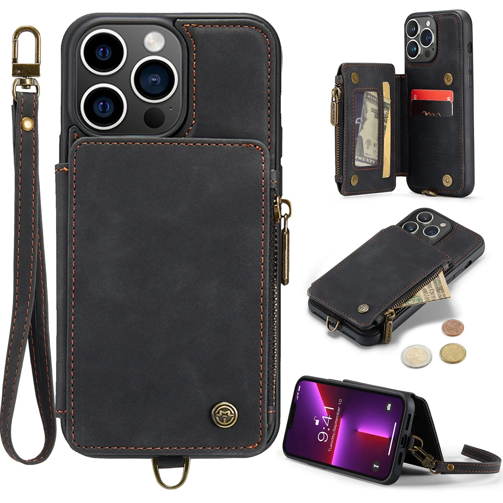 Premium iPhone Case Wallet MagSafe Compatible Leather Card Holder Stand Shockproof Protective Cover Camera Lens Protection Slim Design
