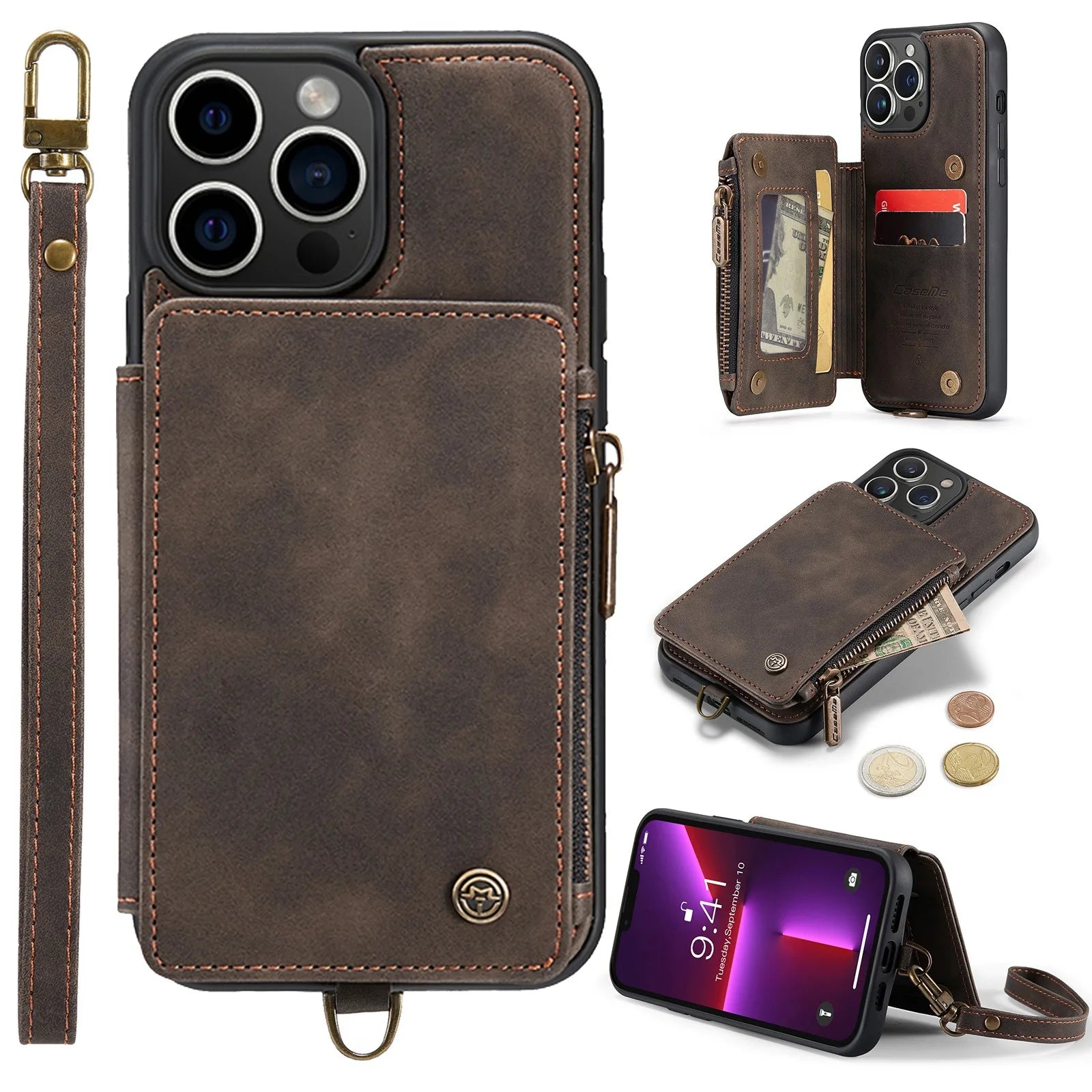 Premium iPhone Case Wallet MagSafe Compatible Leather Card Holder Stand Shockproof Protective Cover Camera Lens Protection Slim Design