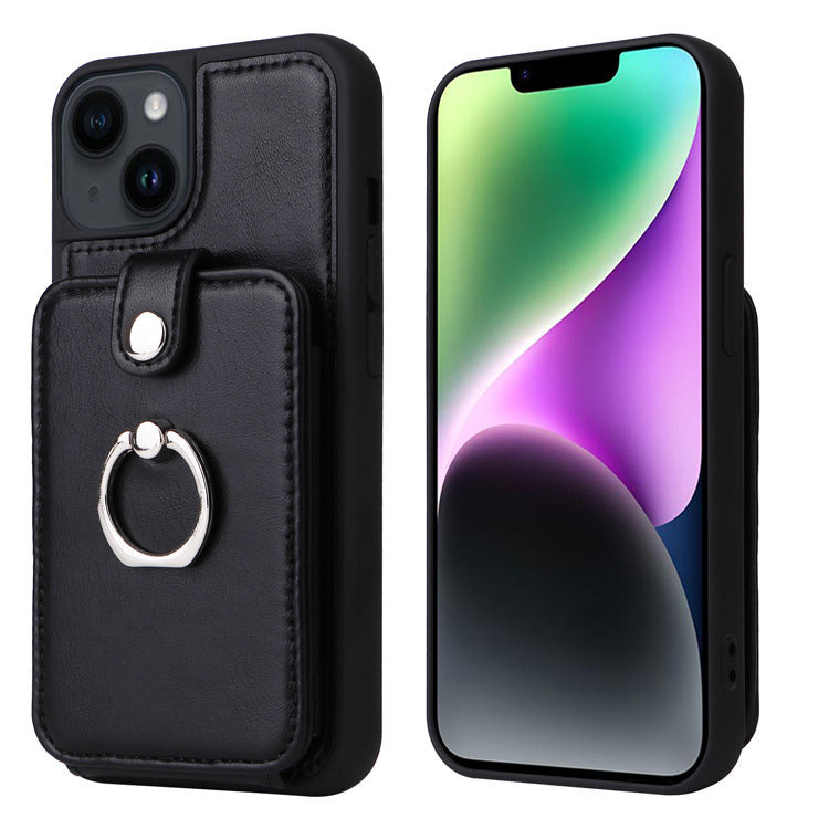 Premium iPhone Case Wallet MagSafe Compatible Leather Vertical Card Holder Ring Stand Shockproof Protective Cover Camera Lens Protection Slim Design
