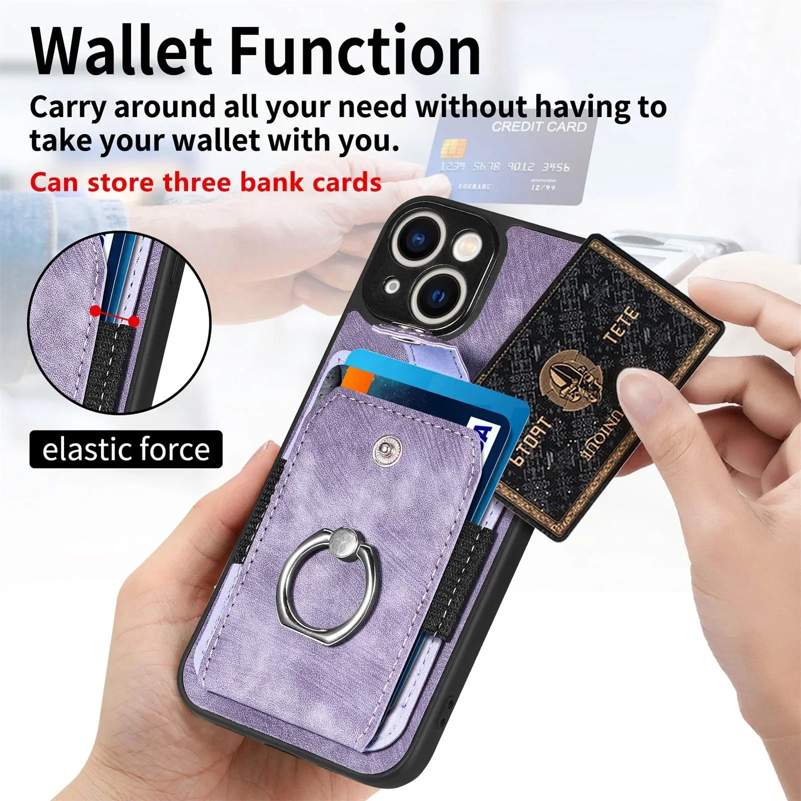 Premium iPhone Case Wallet MagSafe Compatible Leather Vertical Card Holder Ring Stand Shockproof Protective Cover Camera Lens Protection Slim Design
