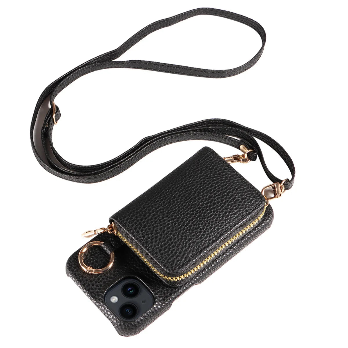 Premium iPhone Case Zipper Wallet Crossbody Cover PU Leather Card Holder Lanyard Strap Magnetic Closure Shockproof Full Protection Slim Design
