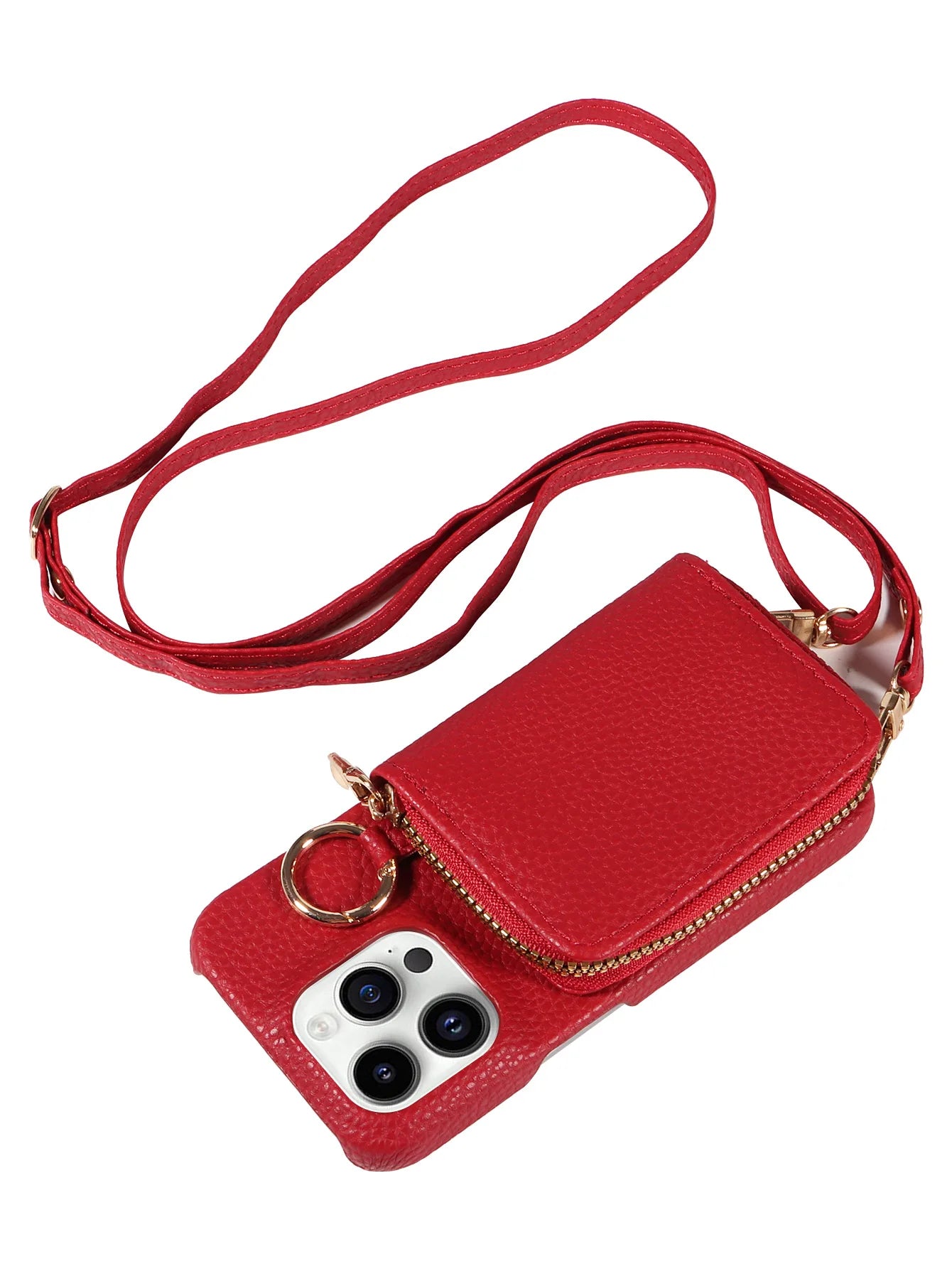 Premium iPhone Case Zipper Wallet Crossbody Cover PU Leather Card Holder Lanyard Strap Magnetic Closure Shockproof Full Protection Slim Design