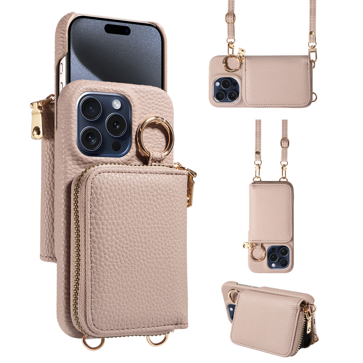 Premium iPhone Case Zipper Wallet Crossbody Cover PU Leather Card Holder Lanyard Strap Magnetic Closure Shockproof Full Protection Slim Design