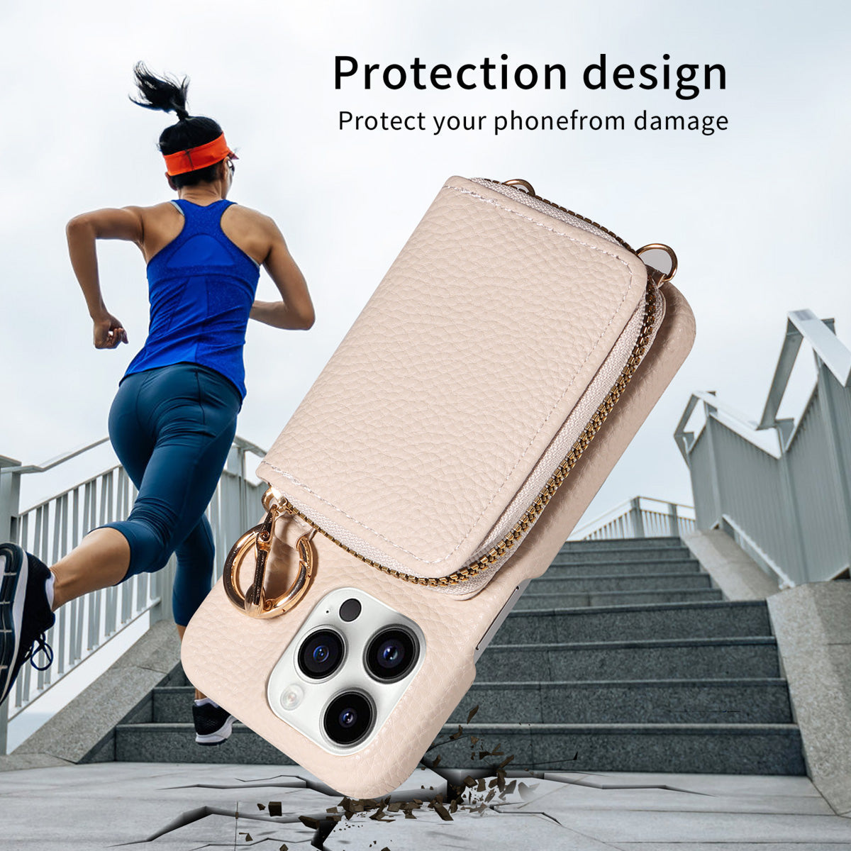 Premium iPhone Case Zipper Wallet Crossbody Cover PU Leather Card Holder Lanyard Strap Magnetic Closure Shockproof Full Protection Slim Design