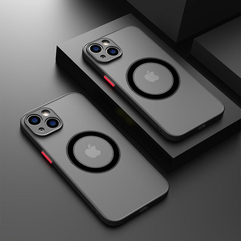 Luxury iPhone Case MagSafe Compatible Matte Shockproof Protective Cover Camera Lens Protection Slim Magnetic Design