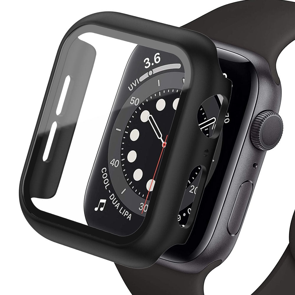 Premium Apple Watch Case Tempered Glass Screen Protector PC Bumper Shockproof Protective Cover Transparent Design