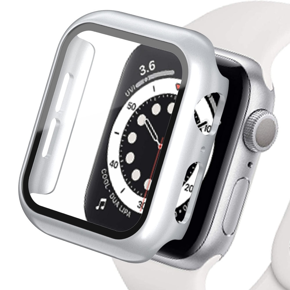 Premium Apple Watch Case Tempered Glass Screen Protector PC Bumper Shockproof Protective Cover Transparent Design