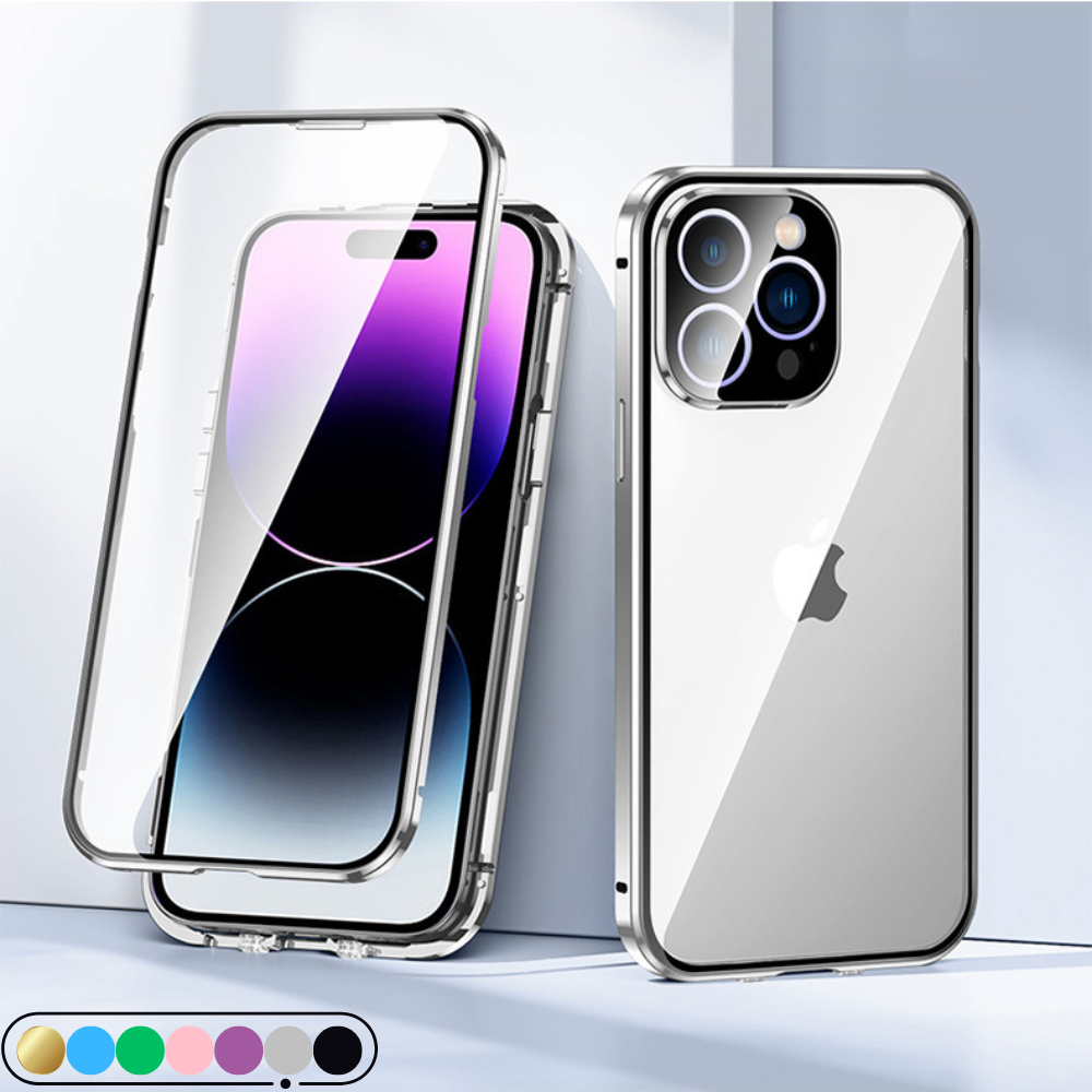 Premium iPhone Case MagSafe Compatible Aluminum Frame Tempered Glass Shockproof Protective Cover 360 Full Body Transparent Design Camera Lens Protection
