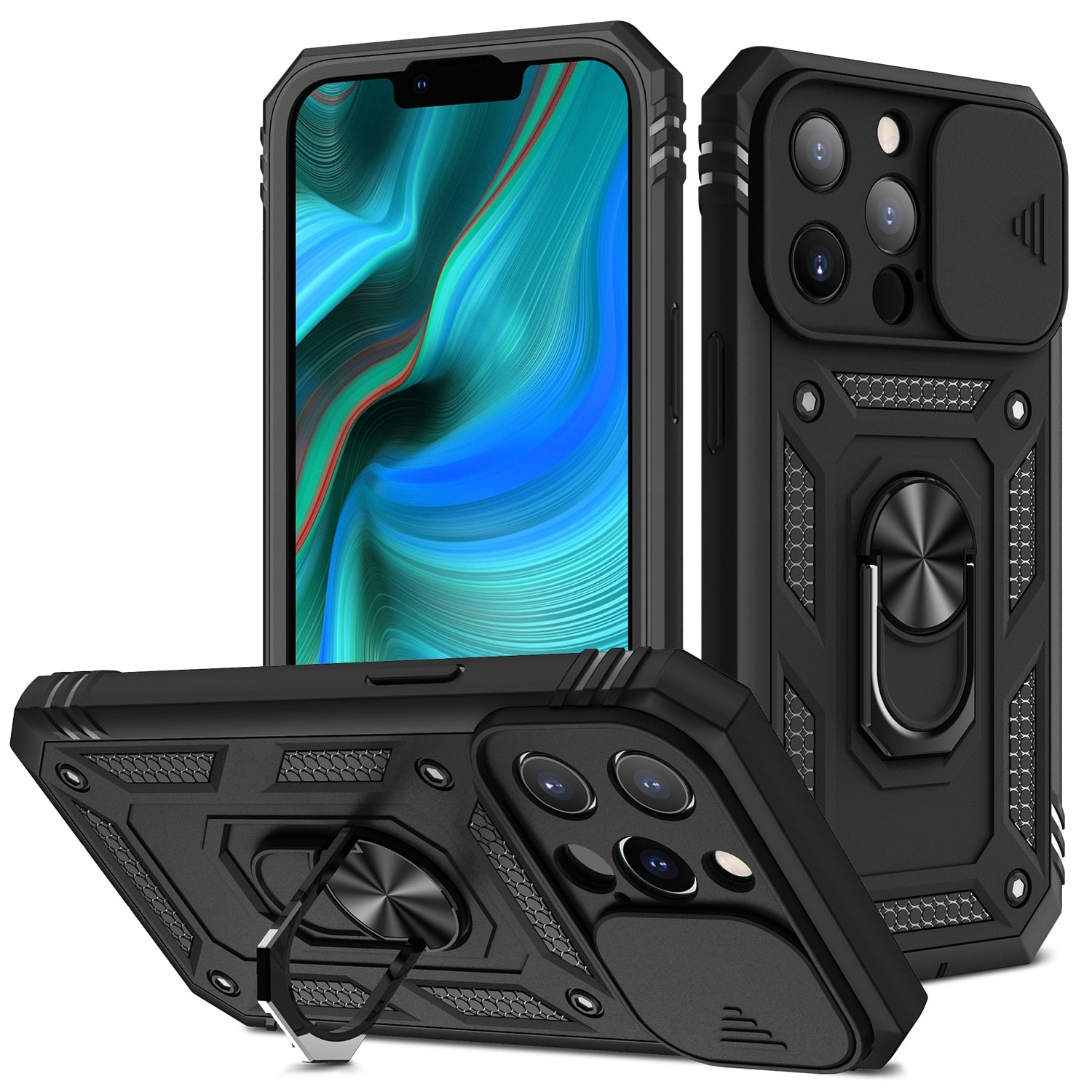 Premium iPhone Case MagSafe Compatible Rugged Armor Kickstand Card Holder Shockproof Protective Cover 360 Protection Camera Lens Protection Heavy Duty Design