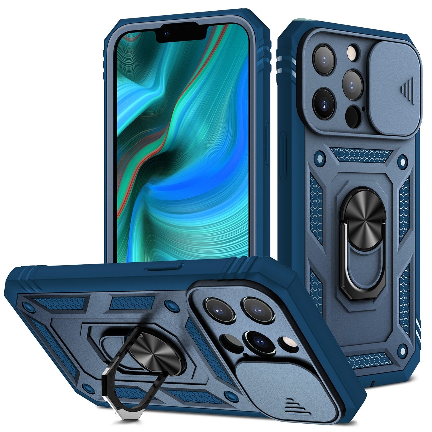 Premium iPhone Case MagSafe Compatible Rugged Armor Kickstand Card Holder Shockproof Protective Cover 360 Protection Camera Lens Protection Heavy Duty Design