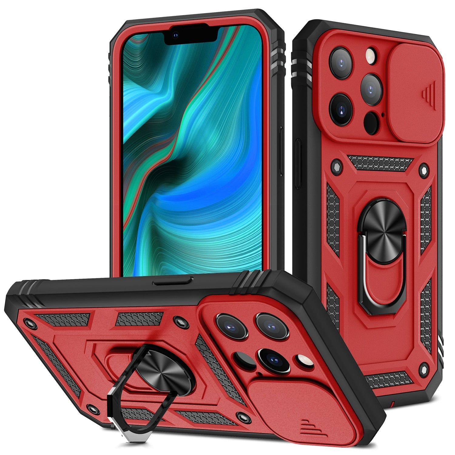 Premium iPhone Case MagSafe Compatible Rugged Armor Kickstand Card Holder Shockproof Protective Cover 360 Protection Camera Lens Protection Heavy Duty Design