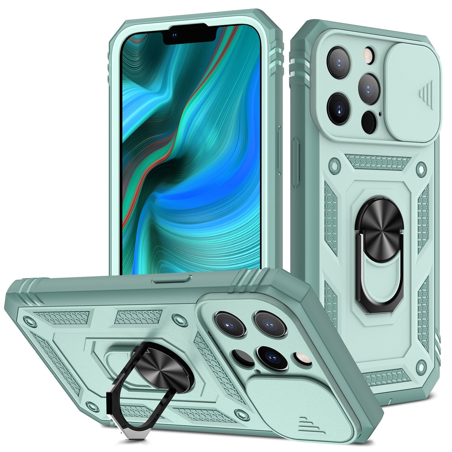 Premium iPhone Case MagSafe Compatible Rugged Armor Kickstand Card Holder Shockproof Protective Cover 360 Protection Camera Lens Protection Heavy Duty Design
