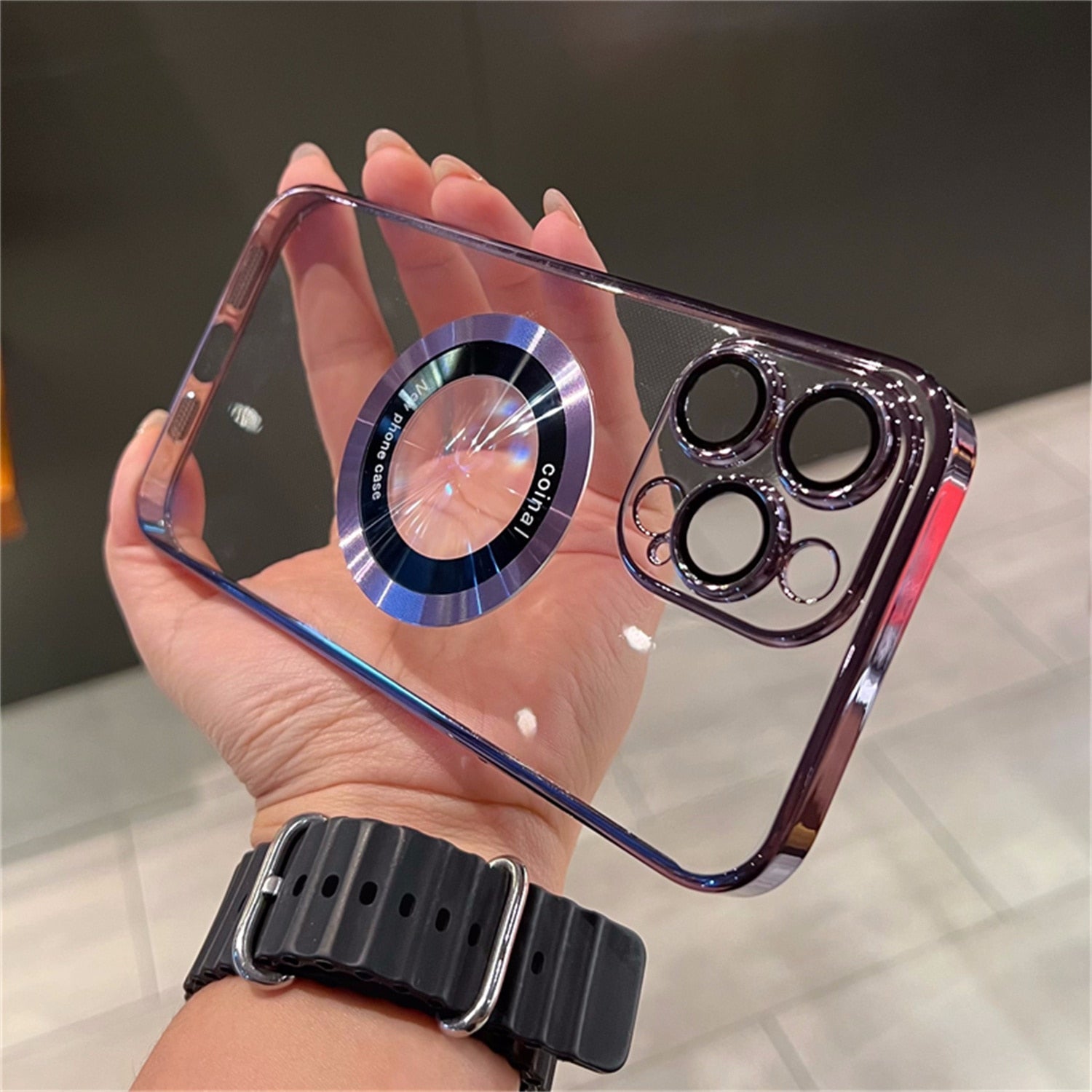 Premium iPhone Case MagSafe Compatible Transparent Plated Shockproof Protective Cover Clear Design Camera Lens Protection Ultra Thin